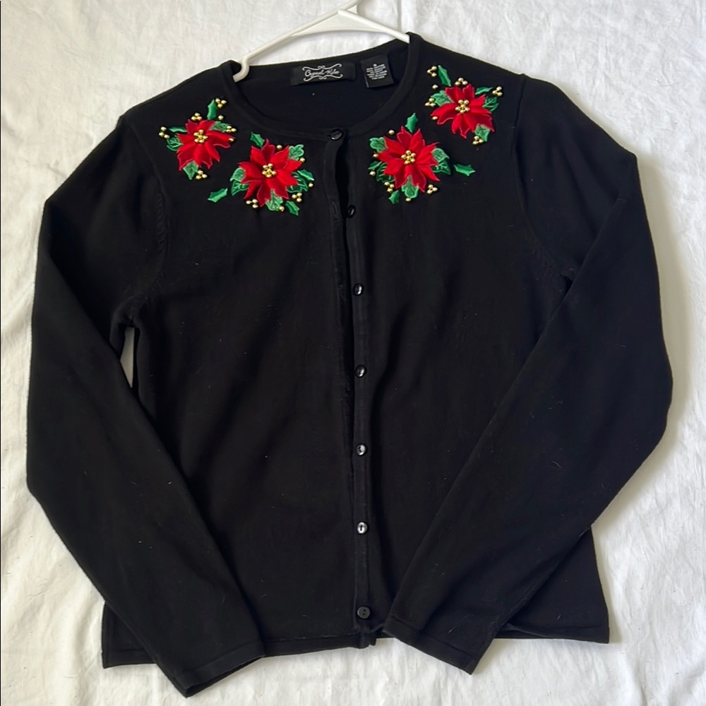 Black Sweater with Floral Embroidery